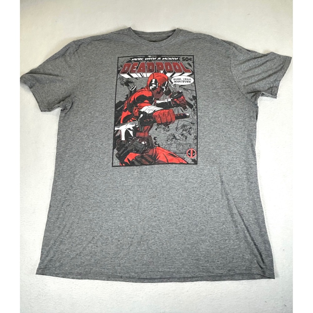 Marvel Deadpool Graphic T-Shirt Mens 2XL Gray Comic Core